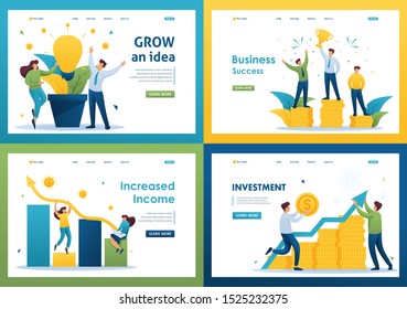Set Flat 2D concepts grown an idea, increased income, business success, Investment. For Landing page concepts and web design