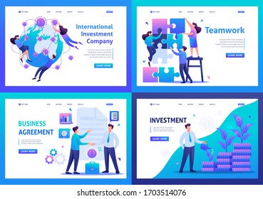 Set Flat 2D concepts teamwork, investment and growth, business agreement. For Landing page concepts and web design