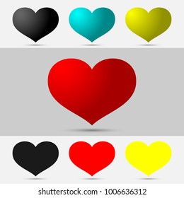 Set of flat and 3d hearts vector icons.
