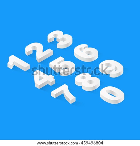 Set of flat 3d isometric numbers, from 1 to 0. Eps 10.