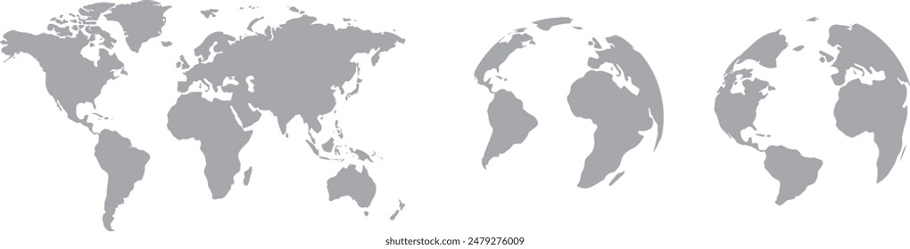 Set of Flat and 3D World Maps in Vector