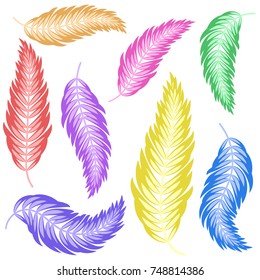 Set of flat abstract colorful isolated leaves curving in different directions