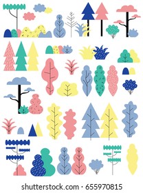 Set of flat abstract forest elements. Vector illustration