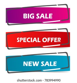 set of flat abstract geometric sale label banner price  tag sticker isolated on white background