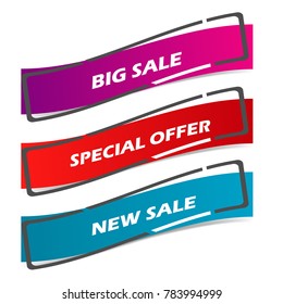 set of flat abstract geometric sale label banner price  tag sticker isolated on white background