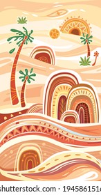 Set of Flat of Abstract Minimalist Landscapes, mountains, hill, sea, Trendy illustration