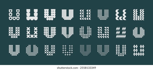 Set of flat abstract shape letter U logo design