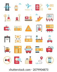 set of flat airport icons vector illustration