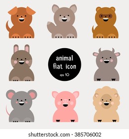 Set of flat animal icon. Vector Illustration