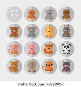 Set of flat animal icon. Vector Illustration
