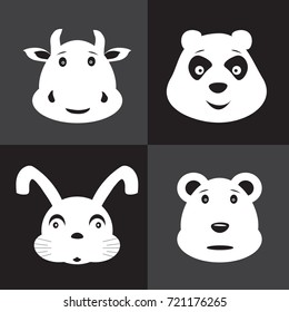 Set of flat animals icons. Cow, panda, rabbit, bear