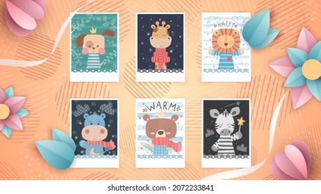 Set flat animals - idea for greeting card.