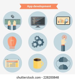 Set of flat app development icons