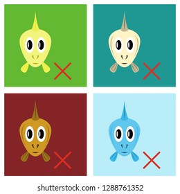 Set of Flat aquarium fish silhouette illustration. Colorful cartoon aquarium fish icon for your design.