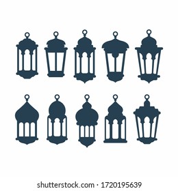 Set of Flat Arabic or Islamic Lanterns Illustration Design, Islamic Silhouette Decoration Template Vector