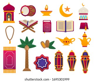 conjunto de adornos arábigos planos. ilustración vectorial de ramadan kareem