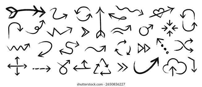 Set of flat arrows icon isolated on white background. Collection of different arrow sign. Vector illustration.