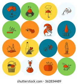 Set of Flat Autumn Icons