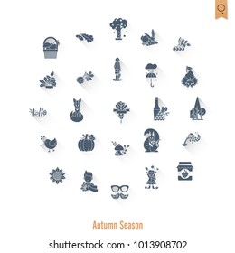 Set of Flat Autumn Icons. Simple and Minimalistic Style. Vector