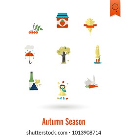 Set of Flat Autumn Icons. Simple and Minimalistic Style. Vector