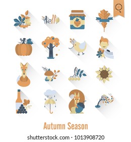 Set of Flat Autumn Icons. Simple and Minimalistic Style. Vector