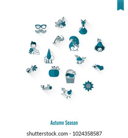 Set of Flat Autumn Icons. Simple and Minimalistic Style. Vector