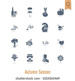 Set of Flat Autumn Icons. Simple and Minimalistic Style. Vector