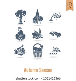 Set of Flat Autumn Icons. Simple and Minimalistic Style. Vector