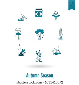 Set of Flat Autumn Icons. Simple and Minimalistic Style. Vector