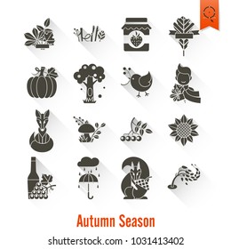 Set of Flat Autumn Icons. Simple and Minimalistic Style. Vector