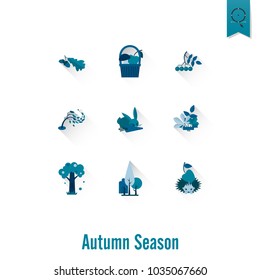 Set of Flat Autumn Icons. Simple and Minimalistic Style. Vector