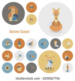 Set of Flat Autumn Icons. Simple and Minimalistic Style. Vector