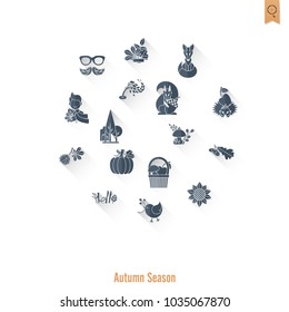 Set of Flat Autumn Icons. Simple and Minimalistic Style. Vector