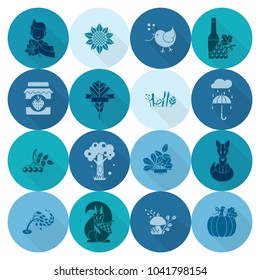 Set of Flat Autumn Icons. Simple and Minimalistic Style. Vector