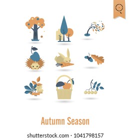 Set of Flat Autumn Icons. Simple and Minimalistic Style. Vector