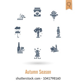 Set of Flat Autumn Icons. Simple and Minimalistic Style. Vector