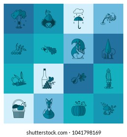 Set of Flat Autumn Icons. Simple and Minimalistic Style. Vector