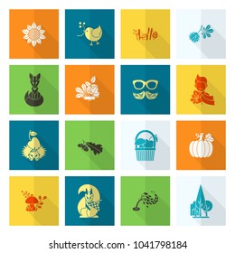 Set of Flat Autumn Icons. Simple and Minimalistic Style. Vector