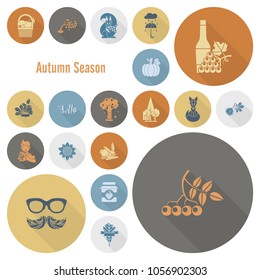 Set of Flat Autumn Icons. Simple and Minimalistic Style. Vector