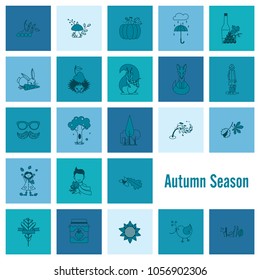 Set of Flat Autumn Icons. Simple and Minimalistic Style. Vector