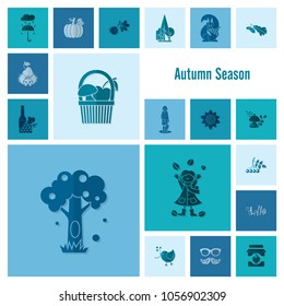 Set of Flat Autumn Icons. Simple and Minimalistic Style. Vector