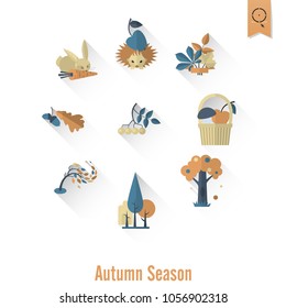Set of Flat Autumn Icons. Simple and Minimalistic Style. Vector