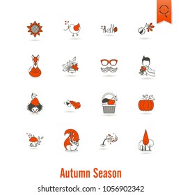 Set of Flat Autumn Icons. Simple and Minimalistic Style. Vector