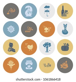 Set of Flat Autumn Icons. Simple and Minimalistic Style. Vector