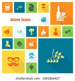 Set of Flat Autumn Icons. Simple and Minimalistic Style. Vector