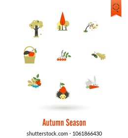 Set of Flat Autumn Icons. Simple and Minimalistic Style. Vector
