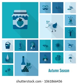 Set of Flat Autumn Icons. Simple and Minimalistic Style. Vector