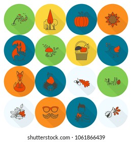Set of Flat Autumn Icons. Simple and Minimalistic Style. Vector