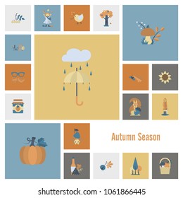 Set of Flat Autumn Icons. Simple and Minimalistic Style. Vector