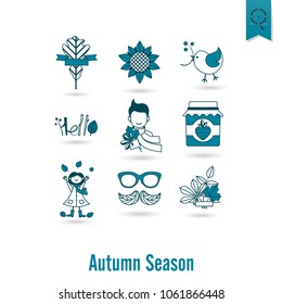 Set of Flat Autumn Icons. Simple and Minimalistic Style. Vector